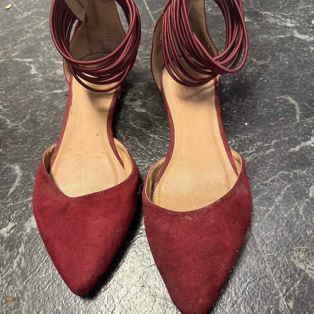 Charlotte Russe Maroon Flats with Ankle Straps